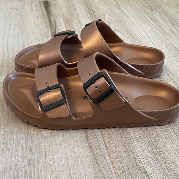 Birkenstock Gold/Brown Slide Sandals - Picture 6 of 8